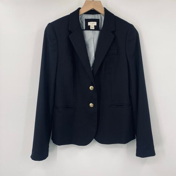 J Crew Schoolboy Blazer Jacket Wool Blend Gold Crest Buttons Black Womens 8 - Picture 4 of 11